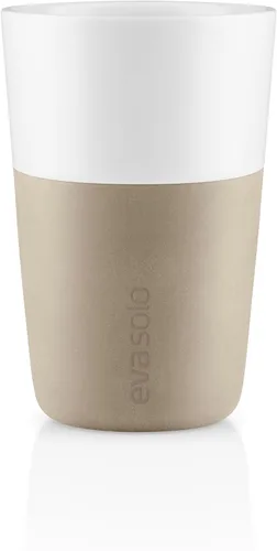 Vista 3 de Eva Solo 2 Tazas Tumbler de Espresso Tazas de Café Tumbler de Porcelana de 3 oz con Agarre Recubierto de Silicona Diseño Danés, Funcionalidad
