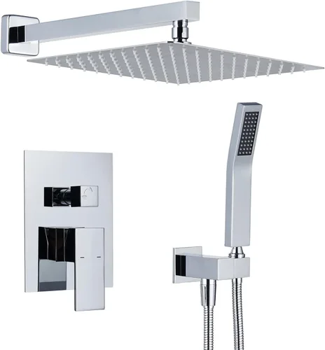 Vista 9 de Sistema de ducha de lluvia de 12 pulgadas, juego combinado de ducha negro para montaje en pared, grifos de baño con cabezal de ducha de lluvia