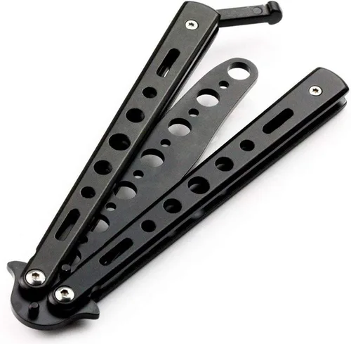 Vista 6 de Cuchillo de mariposa, paquete de 2 cuchillos de práctica de entrenamiento de artes marciales espadas de acero de metal plegable cuchillo