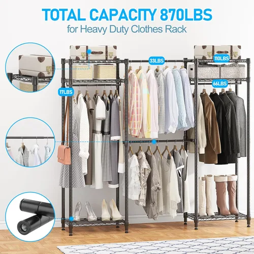 Vista 3 de Homdox Perchero resistente con varillas extensibles para colgar, perchero de metal ajustable para colgar ropa, armario independiente con estantes