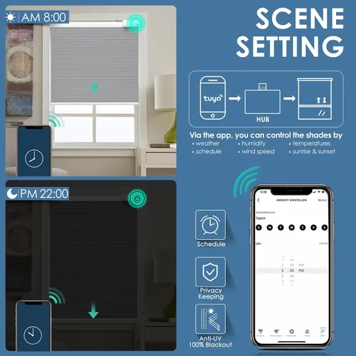 Vista 6 de Persianas inteligentes motorizadas recargables con energía solar (panel solar gratuito), control remoto, persianas celulares eléctricas opacas, Gris