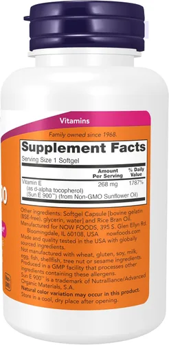 Vista 2 de NOW Suplementos, Sun-E™ 400 UI con d-alfa tocoferol de aceite de girasol sin OMG, 120 cápsulas blandas