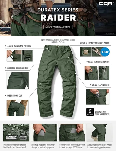Vista 8 de CQR - Pantalones tácticos tipo cargo para hombre, tejido ripstop, resistentes al agua, ligeros, para uso diario, trabajo, senderismo o exteriores