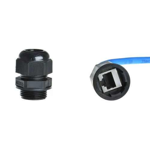 Vista 3 de 2 unids M20 RJ45 impermeable Cat5/5e/6 8P8C conector IP67 Ethernet LAN Cable Conector doble cabeza con escudo Cat6 Cable de red LAN al aire libre