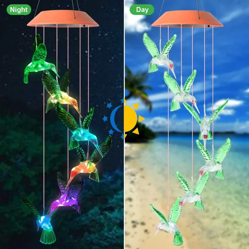 Vista 6 de JOBOSI Regalos de Decoración Solar de Colibrí, Campanillas de Viento de Colibrí, Regalos para Mamá, Mujeres, Abuela, Decoración de Jardín, Césped