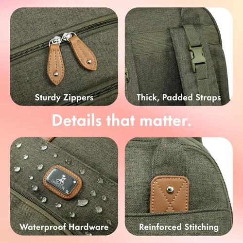 Vista 5 de Dikaslon Mochila para pañales con cambiador portátil, funda para chupete y correas para cochecito, bolsas de bebé unisex grandes para niños y niñas