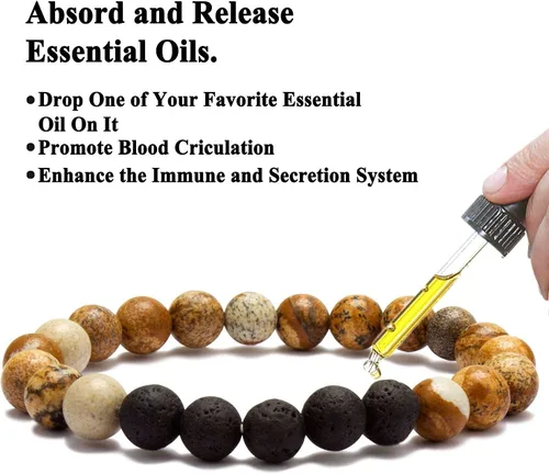 Vista 7 de YISSION Pulseras de cristal curativo de piedras semipreciosas de aceite esencial con cuentas para hombres, mujeres y niñas, juego de alivio