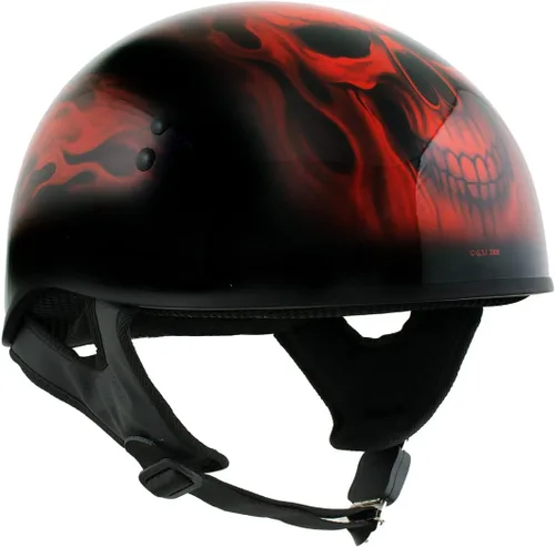 Vista 4 de Hot Leathers HLD1018 Casco de motocicleta 'Red Flame Skull' con aprobación DOT, gorro con calavera para hombres y mujeres motociclistas - Media