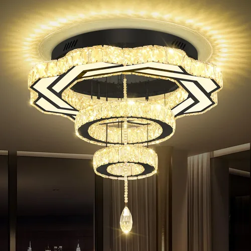 Vista 17 de Flashing God Candelabros modernos de cristal de 12 pulgadas, lámpara de techo de montaje empotrado, mini lámpara LED regulable para pasillo, lámpara