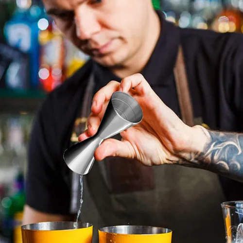 Vista 5 de Jigger de cóctel doble con medidas en el interior, 2 oz 1 oz Jigger para barman, herramientas de acero inoxidable 304 para bar, hogar, barman