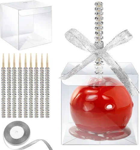 Vista 10 de MGWOTH Cajas para Manzanas Acarameladas con Agujero para Palo Brillante, Paquete de 20 Kit de Envoltura para Manzanas de Caramelo con Contenedores