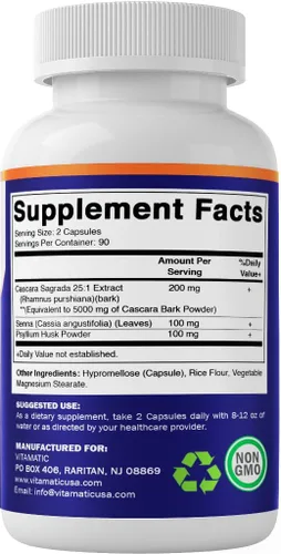 Vista 9 de Vitamatic Cápsulas de Cascara Sagrada - Extracto botánico de cáscara de senna y psyllium - 25X extracto a base de plantas - totalmente natural, sin
