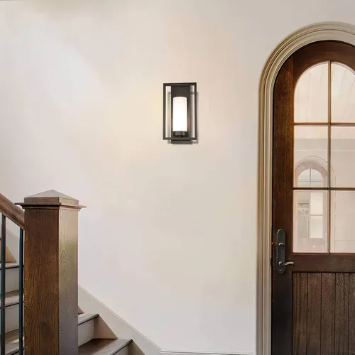 Vista 5 de XiNBEi Lighting XB-W1143-GDB - Aplique de pared moderno de bronce oscuro con pantalla de cristal, para interiores, baño, tocador, lámpara de pared