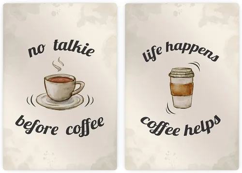 Vista 2 de HB Art Design No Talkie Before Coffee and Life Happens Coffee Helps 2 Panel Metal Print Set Wall Art Coffee Bar Decor Coffee Signs Kitchen Wall