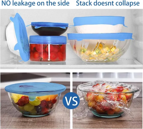 Vista 5 de Tapas elásticas de silicona, tapas elásticas duraderas y ecológicas Cubierta reutilizable resistente al calor de varios tamaños para cuenco
