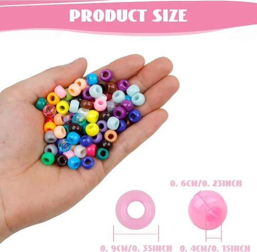 Vista 3 de Cuentas de Pony de Plástico Coloridas para Pulsera para Hacer Joyas para Pulseras de Amistad 6x9mm Multicolor para Cuentas Trenzado de Cabello