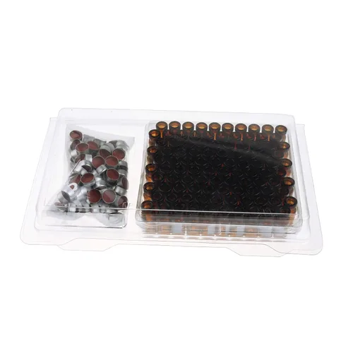 Vista 6 de ALWSCI Viales de muestreo automático de 0.1 fl oz, viales de cuello de crimpado ámbar ND11, vial GC HPLC de apertura ancha con graduación, sellos