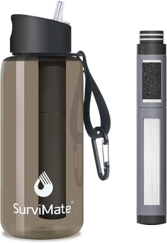 Vista 26 de SurviMate - Botella de agua filtrada con ultrafiltración de 5 etapas de Negro