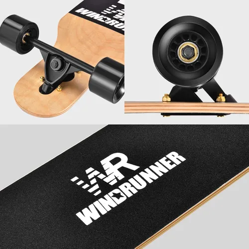 Vista 4 de Windrunner Patineta longboard Freeride de 41 pulgadas, Skateboard de 8 capas, arce natural, drop through, patineta completa para crucero