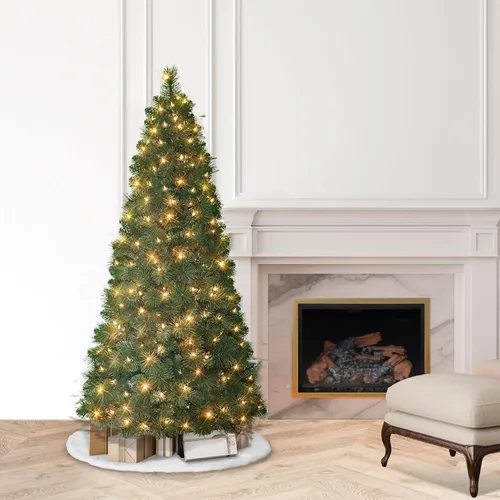 Vista 5 de Medio árbol de pared preiluminado de 6.5 pies, 437 puntas, 150 luces incandescentes transparentes UL
