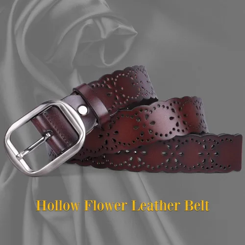 Vista 4 de JASGOOD Cinturón de cuero de flor hueca para mujer para pantalones vaqueros Cinturón ancho para damas