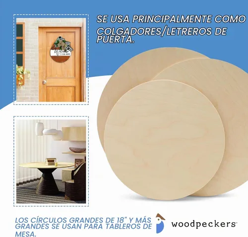 Vista 7 de Círculos de madera de 12 pulgadas, 1/4 pulgadas de grosor, discos de madera contrachapada de abedul, paquete de 1 círculo de madera sin terminar