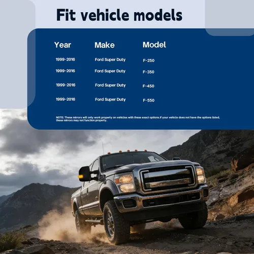 Vista 8 de AERDM Nuevo Espejo de Remolque Compatible con Espejos Laterales Ford Super Duty F-250 F-350 F-450 F-550 1999-2016, Negro con Vidrio Calefactado