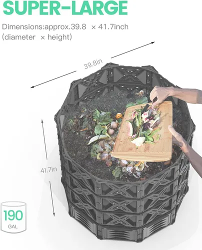 Vista 8 de Contenedor de compost grande con herramienta aireadora ompost,Contenedores de vaso de abono al aire libre,Herramienta de torneado de compost
