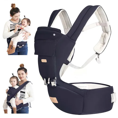 Vista 13 de FRUITEAM Portabebés 6 en 1 con taburete de cintura/asiento de cadera para lactancia materna, talla única - se adapta a recién nacidos, bebés y niños