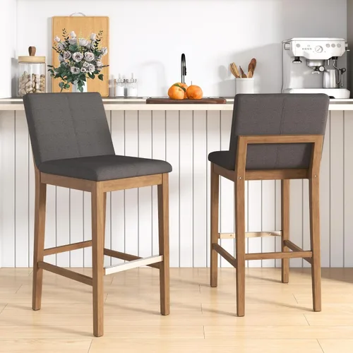 Vista 10 de chairus Juego de 2 taburetes de bar modernos de altura de mostrador de 26 pulgadas, taburetes tapizados de lino con respaldo y reposapiés de metal