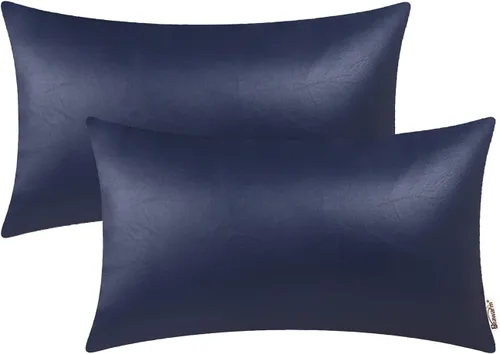 Vista 30 de BRAWARM Fundas de almohada de cuero sintético de 16 x 16 pulgadas - Juego de 2 fundas de almohada de cuero negro, fundas de almohada de cuero teñido