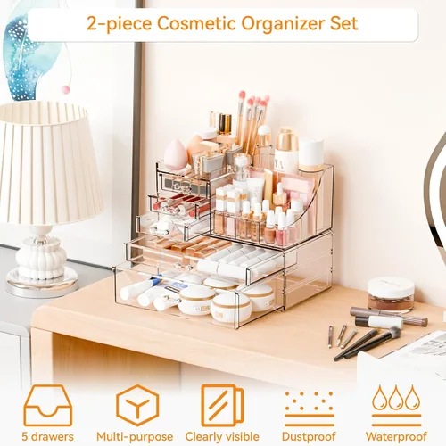 Vista 4 de Yieach 2 Pack Organizador de Maquillaje Transparente para Encimera para Vestidor, Organizador de Tocador y Baño, Organizadores Acrílicos