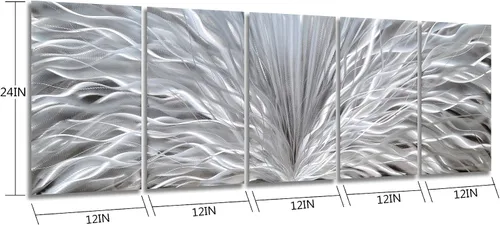 Vista 2 de SYGALLERIER Arte de pared de metal plateado hecho a mano, enorme obra de arte abstracta 3D de aluminio, escultura moderna, imágenes metálicas