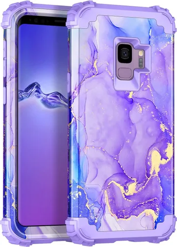 Vista 8 de Casetego Funda para Galaxy S9, que brilla en la oscuridad, tres capas, resistente, a prueba de golpes, policarbonato duro+silicona suave Púrpura