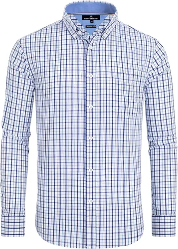 Vista 19 de Alimens & Gentle - Camisas a cuadros con botones para hombre, camisas de vestir de manga larga, de algodón, corte estándar Negro (Black Gingham)