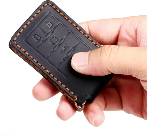 Vista 4 de ontto Funda para llave de automóvil de 4 botones para Cadillac Funda de cuero para llavero con estilo negro