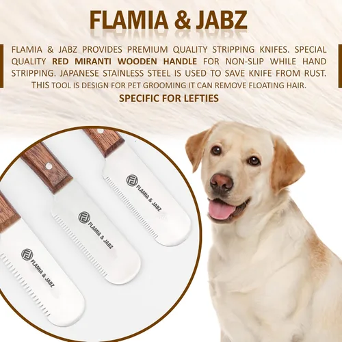 Vista 2 de FLAMIA & JABZ Cuchillo profesional para pelar a mano para el aseo de perros, herramienta para recortar, mango de madera Meranti rojo agarre