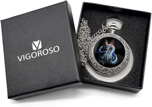 Vista 8 de VIGOROSO Relojes de bolsillo para hombre, reloj genial, regalos de dragón para hombres, mujeres, niños, niñas, Año del Dragón, ideas de regalo