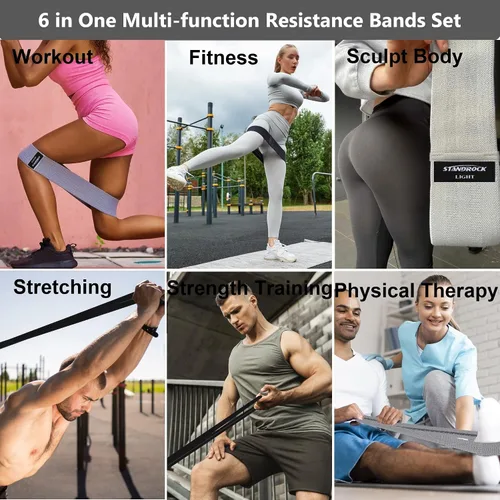 Vista 2 de STANDROCK Bandas de resistencia de tela para entrenamiento, bandas de 3 y 4 niveles, bandas de resistencia largas para mujeres y hombres Bandas