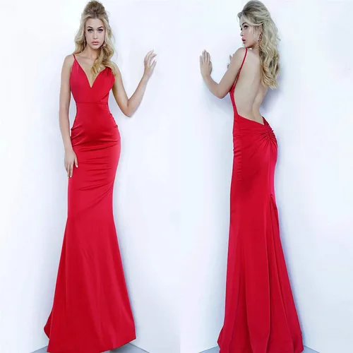 Vista 2 de Andongnywell - Vestido de fiesta sexy sin espalda para mujer, con tirantes delgados, vestido largo sin mangas, cuello en V, vestido de fiesta