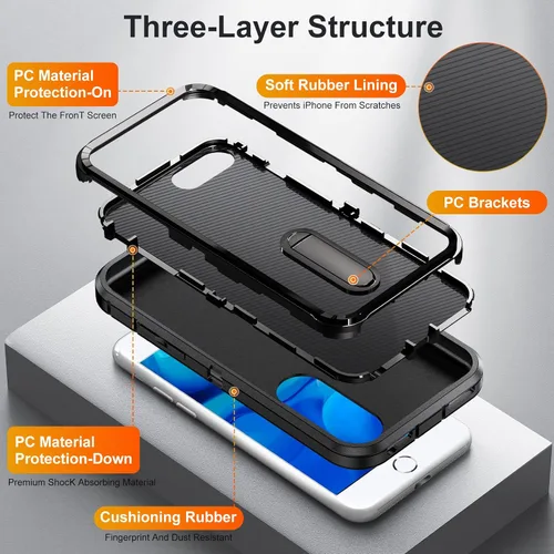 Vista 8 de IDweel Funda para iPhone 8 Plus/7 Plus/6S Plus/6 Plus con soporte, protección resistente, a prueba de golpes, arañazos, ajuste delgado, negro