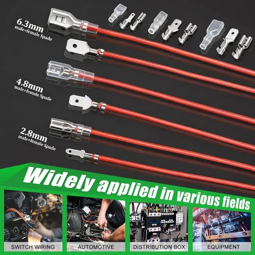 Vista 6 de Twidec/360Pcs 2.8/4.8/6.3mm Kit de surtido de terminales de engarce rápido tipo faston macho y hembra con manga aislante para cableado eléctrico