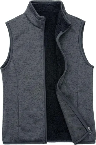 Vista 7 de Chaleco de forro polar con cremallera para mujer, forro de sherpa, resistente al viento, chaleco cálido con bolsillo Fresno