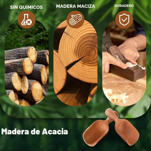 Vista 3 de Paquete de 6 cucharas de café de madera para botes, madera de acacia de 4