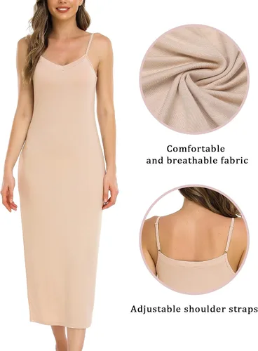 Vista 3 de Vlazom Vestido largo para mujer, básico, ajustable, tirantes delgados, vestido sin cordones, suave cuello en V, camisón debajo de los vestidos