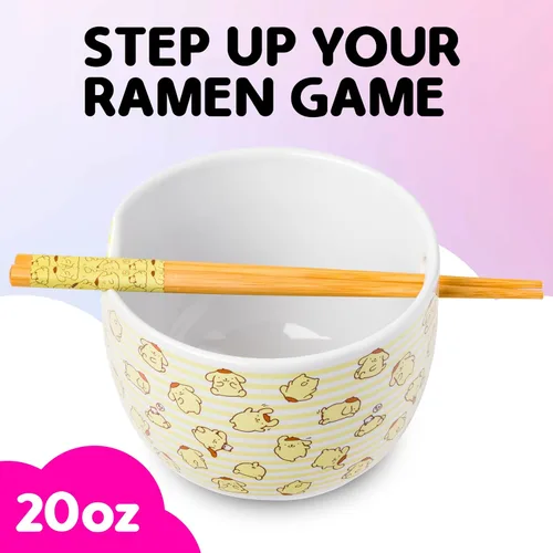 Vista 10 de Silver Buffalo Hello Kitty y sus amigos Chococat - Tazón de cerámica para ramen y arroz con palillos, patrón a cuadros, apto para microondas, 20