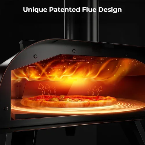 Vista 2 de BIG HORN OUTDOORS 12" Horno de piedra para pizza con leña, 475°C Horno para pizza al aire libre de acero inoxidable, portátil para uso en fiestas