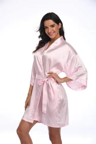 Vista 2 de Bata de satén para mujer, corta, sedosa, para dama de honor, novia, despedida de soltera, ropa para dormir