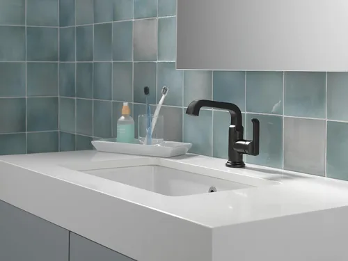 Vista 9 de Delta Faucet Tetra - Grifo de baño de un solo agujero negro mate, grifo de baño de una sola manija, grifo de lavabo de baño, tecnología de sello