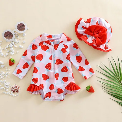 Vista 39 de Traje de baño de una pieza con cremallera de manga larga para bebé niña con gorro